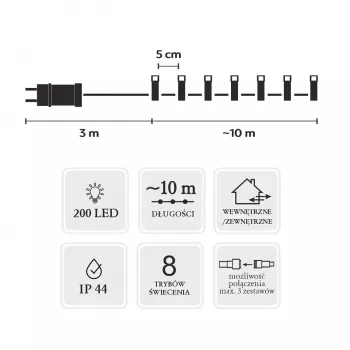 Extralink catena luminosa LED 200 LED bianco freddo 10m + 3m IP44 interno/esterno