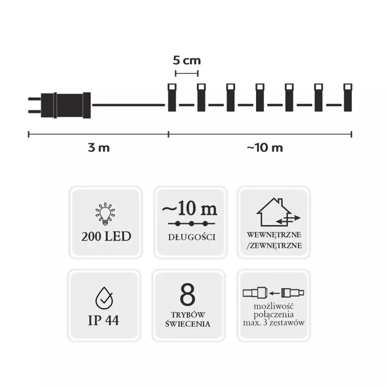 Extralink catena luminosa LED 200 LED bianco freddo 10m + 3m IP44 interno/esterno