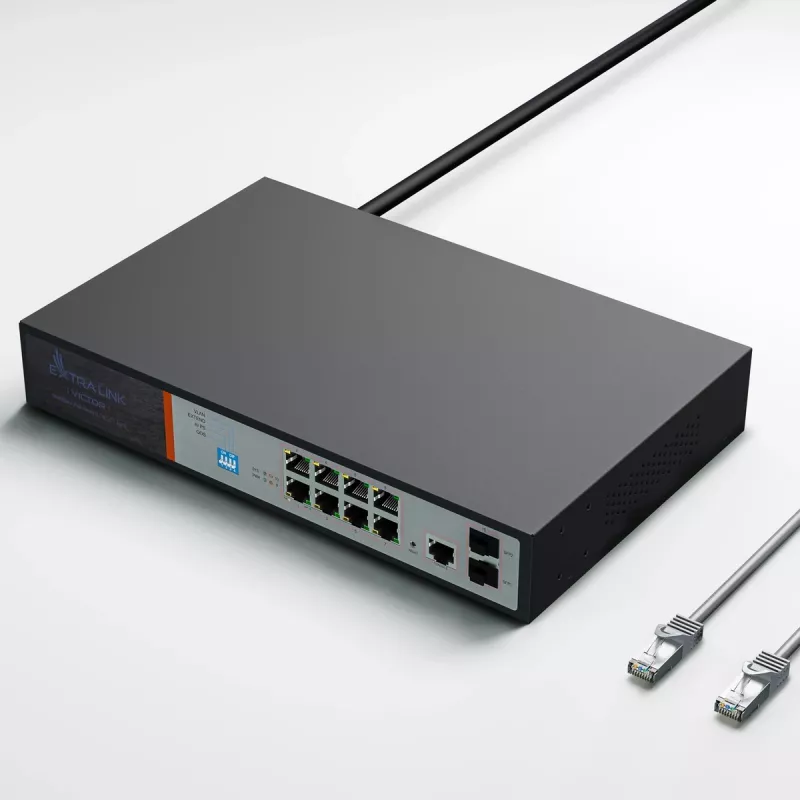 Extralink VICTOR switch managed Gigabit PoE+ a 8 porte con 2 SFP, budget 150W, L2+