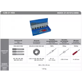 FANAR Set maschi per filettare 31 pezzi M3-M12 CZB-31 HSS