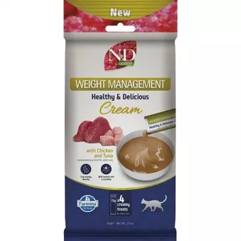 FARMINA N&D Quinoa Cat Weight Management Cream with Chicken & Tuna Box – Snack per gatti – 4x15g