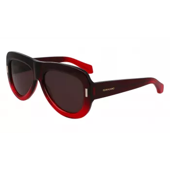 FERRAGAMO SF2029SE-615 Occhiali da sole da donna - Montatura in acetato rossa, lenti sfumate grigie, 57 mm