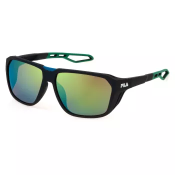 FILA SFI722-637U4V Occhiali da sole sportivi rettangolari uomo - Montatura nero opaco, lenti grigie