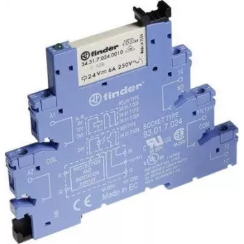 Finder serie 38 modulo relè di interfaccia, 1 CO 6A, bobina 12V DC, 6,2mm, Push-in 38.51.7.012.5050