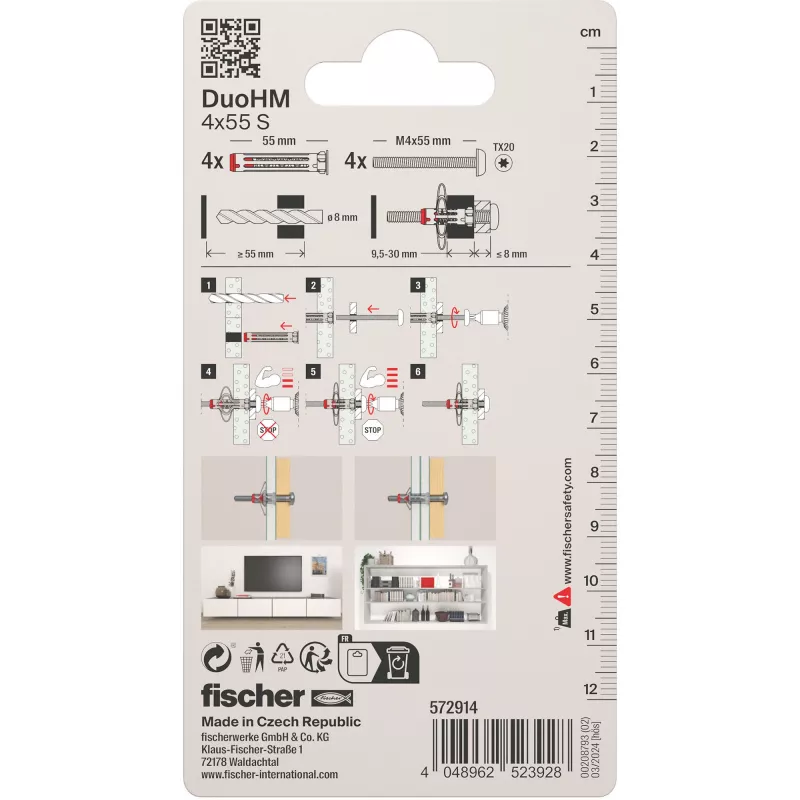 Fischer DuoHM 4x55 S PH TX Hohlraumdübel 55 mm 4 pezzi 572914