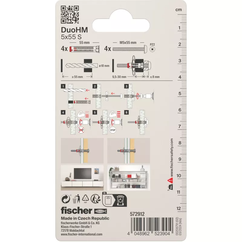 Fischer DuoHM 5x55 S PH PZ Tassello per cavità 55 mm 4 pezzi 572912