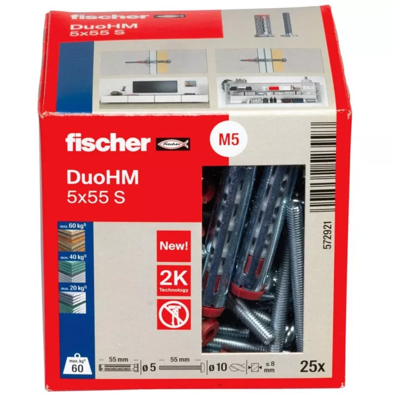 fischer DuoHM 5x55 S PH PZ tassello per cavità 55 mm, 25 pezzi 572921