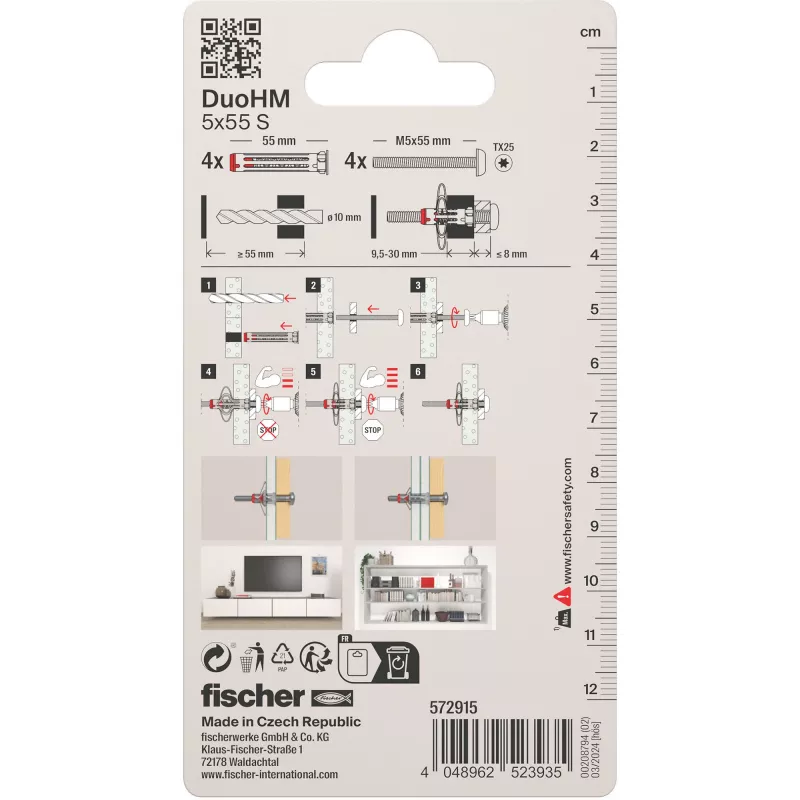 Fischer DuoHM 5x55 S PH TX Hohlraumdübel-Set, 4 pezzi 572915