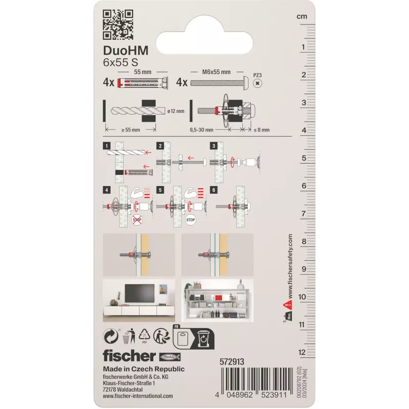 Fischer DuoHM 6x55 S Hohlraumdübel con viti, 4 pezzi 572913