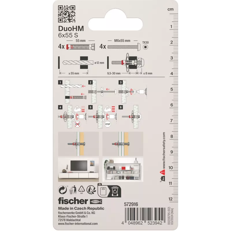 Fischer DuoHM 6x55 S PH TX Tassello per cavità 55 mm 4 pezzi 572916