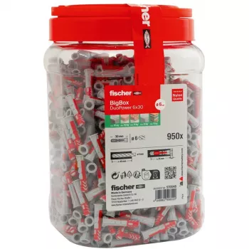fischer DUOPOWER 6x30 tassello universale BigBox, grigio chiaro/rosso, 950 pezzi, scatola richiudibile 570548