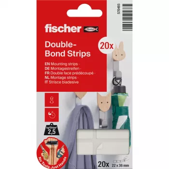 FISCHER GOW strisce di montaggio 20 pezzi, bianco, 22 x 36 mm, autoadesive