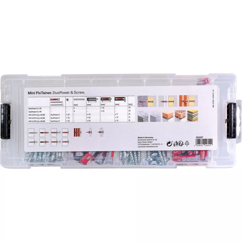 fischer Mini FixTainer - assortimento tasselli e viti DuoPower Ø 4,5/5/6/8 mm 30/40/50/60 (560097)
