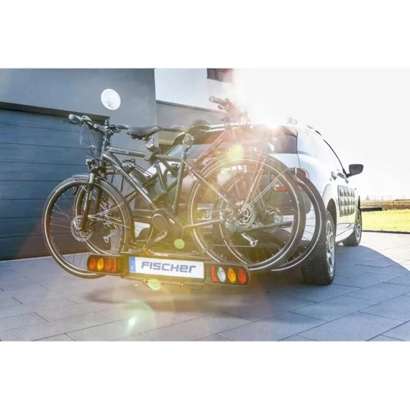 Fischer ProlineEvo 2 portabici da gancio per 2 biciclette, 60 kg, pieghevole, illuminazione LED