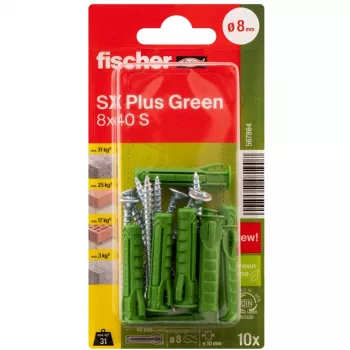 Fischer SX Plus Green 8x40 S K Tassello a espansione con vite, 10 pezzi (567864)