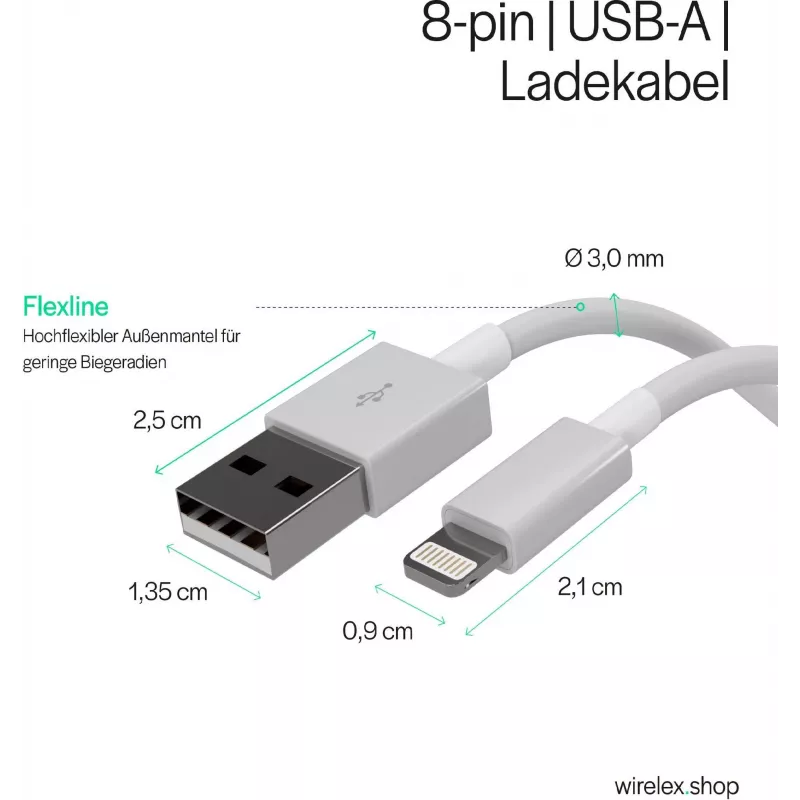 Flexline cavo di ricarica e sincronizzazione USB, USB-A su 8-Pin (Lightning), 2.0, ABS, bianco, 5,0 m (FL31-12048)