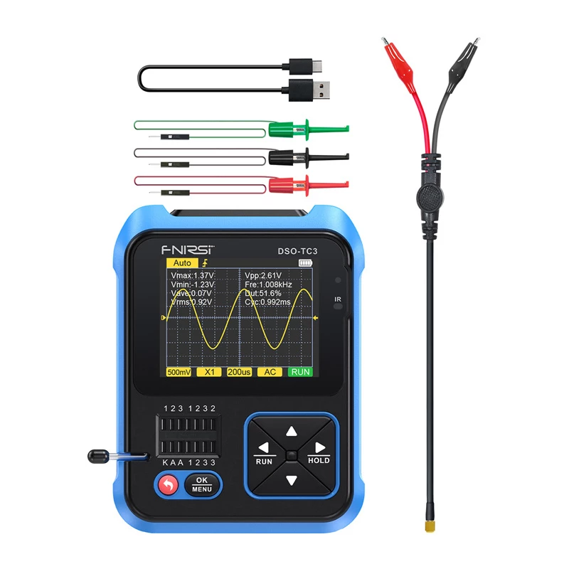 FNIRSI DSO-TC3 oscilloscopio digitale portatile tester transistor generatore di segnale 3-in-1