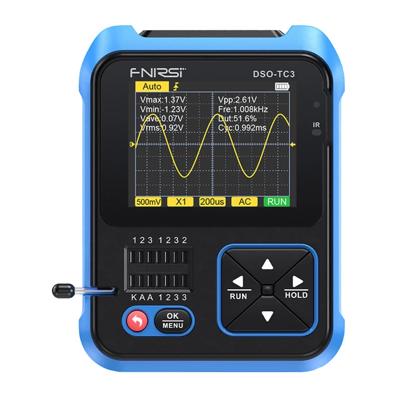FNIRSI DSO-TC3 oscilloscopio digitale portatile tester transistor generatore di segnale 3-in-1
