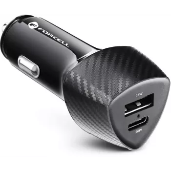 Caricabatterie da auto Forcell Carbon CC50-1A1C 38W USB-C PD 3.0 + USB-A QC 3.0 nero