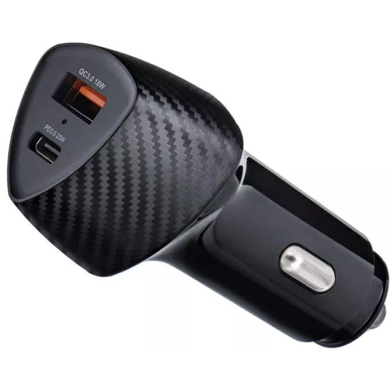 Caricabatterie da auto Forcell Carbon CC50-1A1C 38W USB-C PD 3.0 + USB-A QC 3.0 nero
