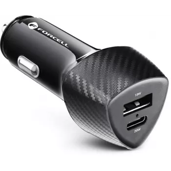 Caricabatterie da auto Forcell Carbon CC50-1A1C 38W USB-C PD 3.0 + USB-A QC 3.0 nero