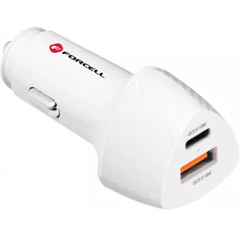 Forcell Carbon CC50-1A1C 38W USB-C PD + USB-A QC 3.0 Caricabatterie da auto - bianco