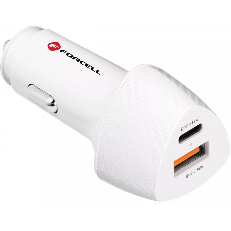 Forcell Carbon CC50-1A1C 38W USB-C PD + USB-A QC 3.0 Caricabatterie da auto - bianco