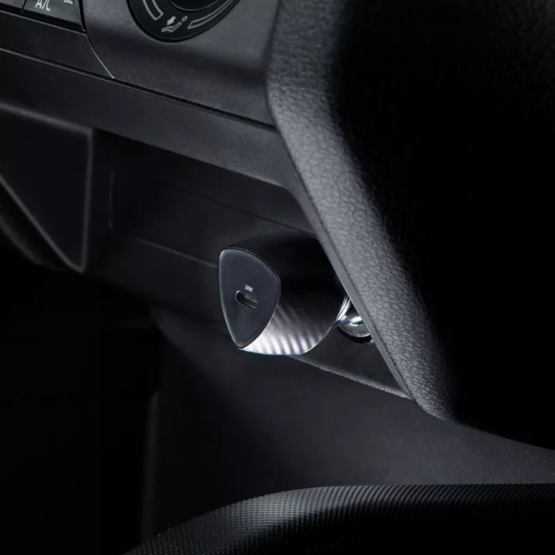 Forcell F-Energy Carbon Caricabatterie da auto USB-C QC3.0 PD 20W con cavo USB-C a Lightning CC50-1C nero