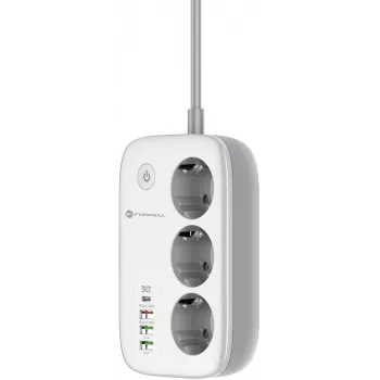 Forcell F-Energy VT-PS03 Ciabatta smart, 3x prese Schuko, USB-C PD 30W, 3x USB-A QC 3.0, Wi-Fi, controllo tramite app Tuya, 2500W/10A