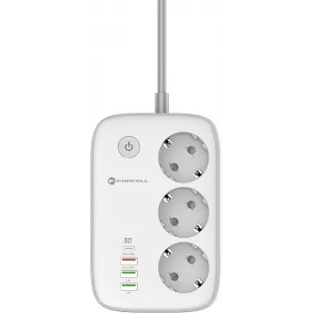 Forcell F-Energy VT-PS03 Ciabatta smart, 3x prese Schuko, USB-C PD 30W, 3x USB-A QC 3.0, Wi-Fi, controllo tramite app Tuya, 2500W/10A