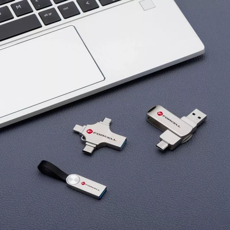 Forcell pendrive 64GB USB 3.2 Gen 1 (USB-A / USB-C) F-Data Metal Duo argento