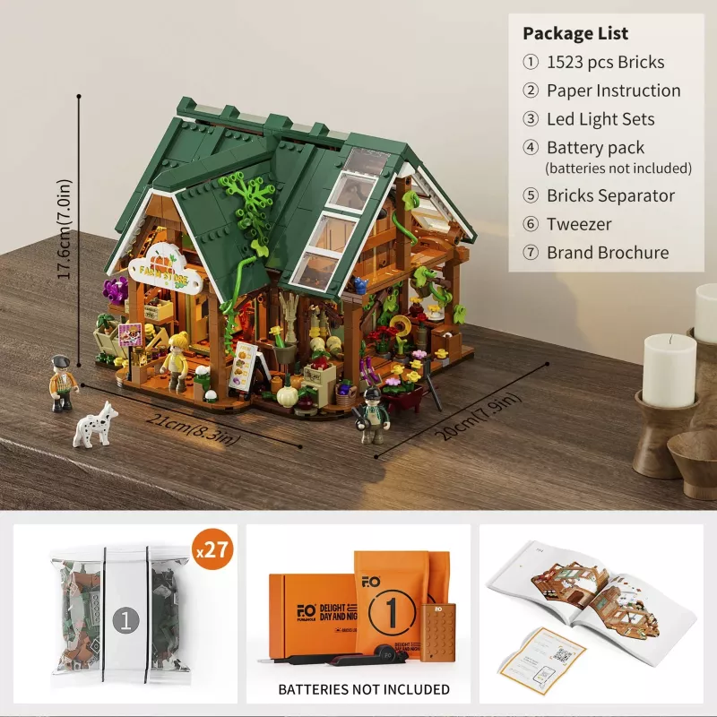 Funwhole Lumibricks Kit di costruzione Farm Store (2688 pezzi) con illuminazione LED