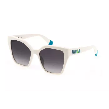 FURLA SFU686-5403GF Occhiali da sole donna rettangolari, montatura in acetato havana marrone, lenti sfumate marroni, 54/18/140 mm