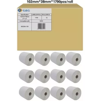 G&G Rotoli di etichette compatibili con Zebra 800264-155, bianco, 102 x 38 mm, 12 x 1790 etichette (19802)