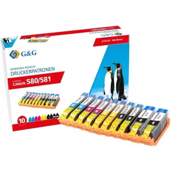 G&G XXL set di cartucce d'inchiostro confezione da 10 per Canon PGI-580/CLI-581