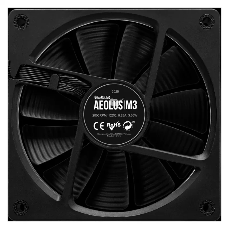 GAMDIAS AEOLUS M3-1201 ARGB ventola per case - 120mm, PWM, cuscinetto idraulico, nero