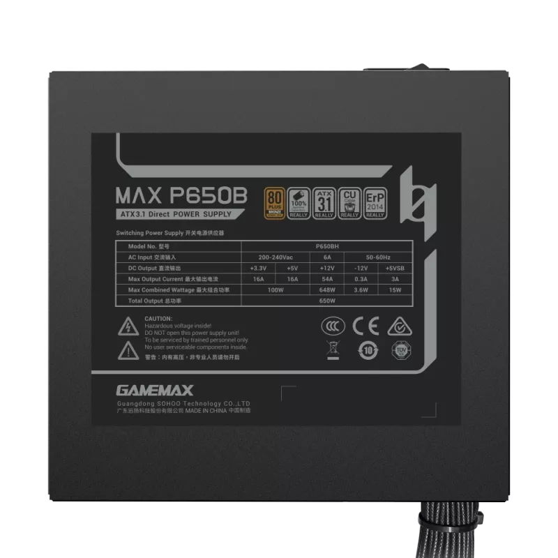 GAMEMAX MAX P650B 650W Alimentatore Bronze Non-Modulare
