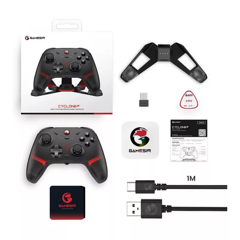 GameSir Cyclone 2 controller gaming wireless tri-mode con stick e trigger a effetto Hall, illuminazione RGB, tasti posteriori programmabili, giroscopio a 6 assi, batteria 20h - nero