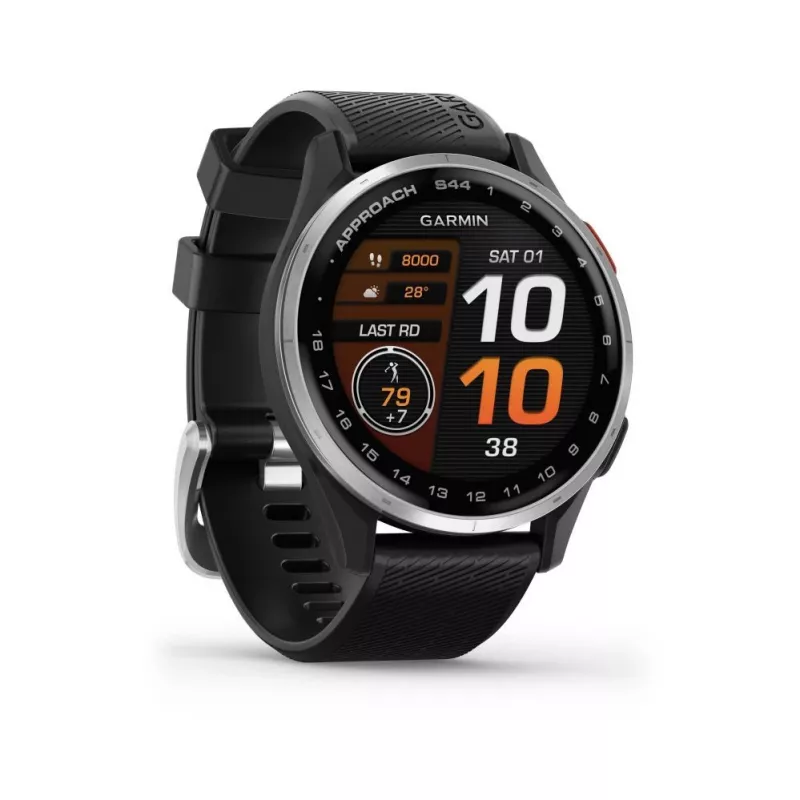 Garmin Approach S44 lunetta in alluminio argento con cinturino in silicone nero