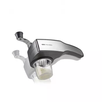 GEFU PECORINO Grattugia a mano e spiralizer, 3 tamburi per grattugiare, 2 inserti per spiralizzare, nero/argento, base a ventosa