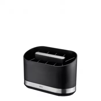GEFU SMARTLINE organizer da tavolo portaposate, acciaio inox e nero, base antiscivolo, lavabile in lavastoviglie, 10 x 14 cm