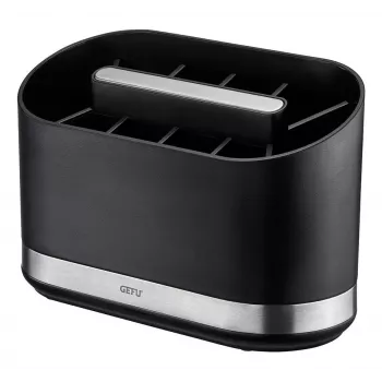 GEFU SMARTLINE organizer da tavolo portaposate, acciaio inox e nero, base antiscivolo, lavabile in lavastoviglie, 10 x 14 cm