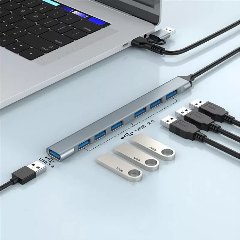 Gembird hub USB 3.2 Gen 2 a 7 porte - 6x USB-A 2.0 + 1x USB-A 3.2, argento
