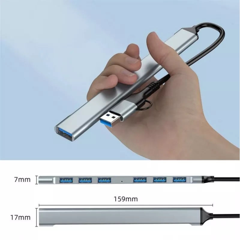 Gembird hub USB 3.2 Gen 2 a 7 porte - 6x USB-A 2.0 + 1x USB-A 3.2, argento
