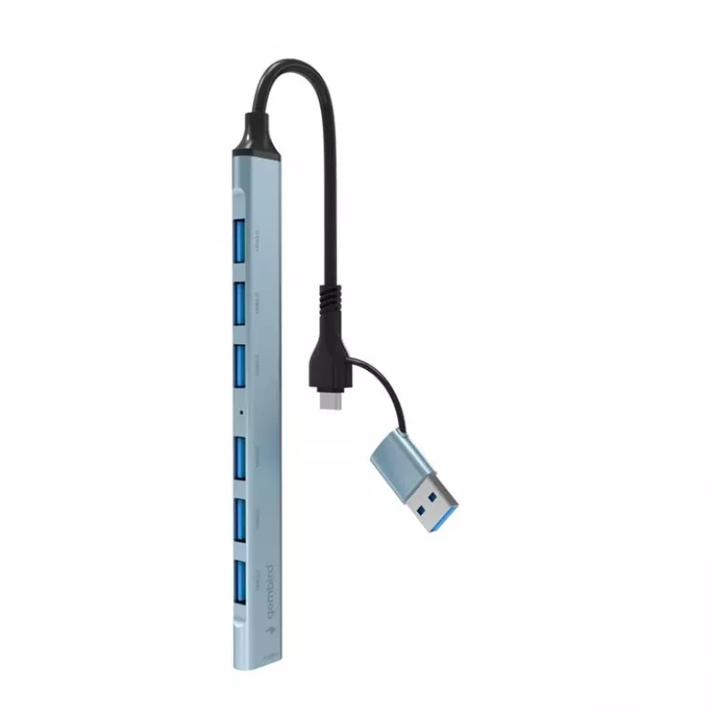 Gembird hub USB 3.2 Gen 2 a 7 porte - 6x USB-A 2.0 + 1x USB-A 3.2, argento