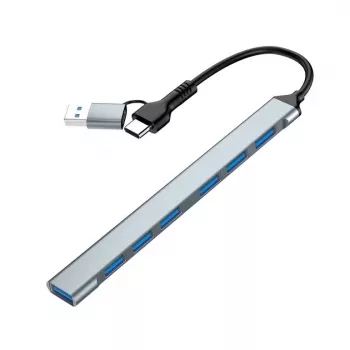 Gembird hub USB 3.2 Gen 2 a 7 porte - 6x USB-A 2.0 + 1x USB-A 3.2, argento