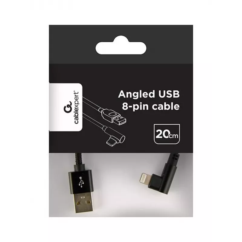 GEMBIRD cavo USB-A a 8-Pin Lightning con connettore ad angolo intrecciato 0,2 m nero