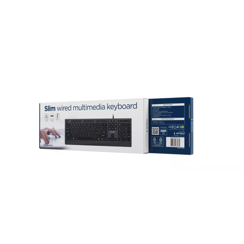 Gembird KB-MCH-06-CYRL tastiera multimediale filare sottile con adattatore Type-C, layout cirillico, nero