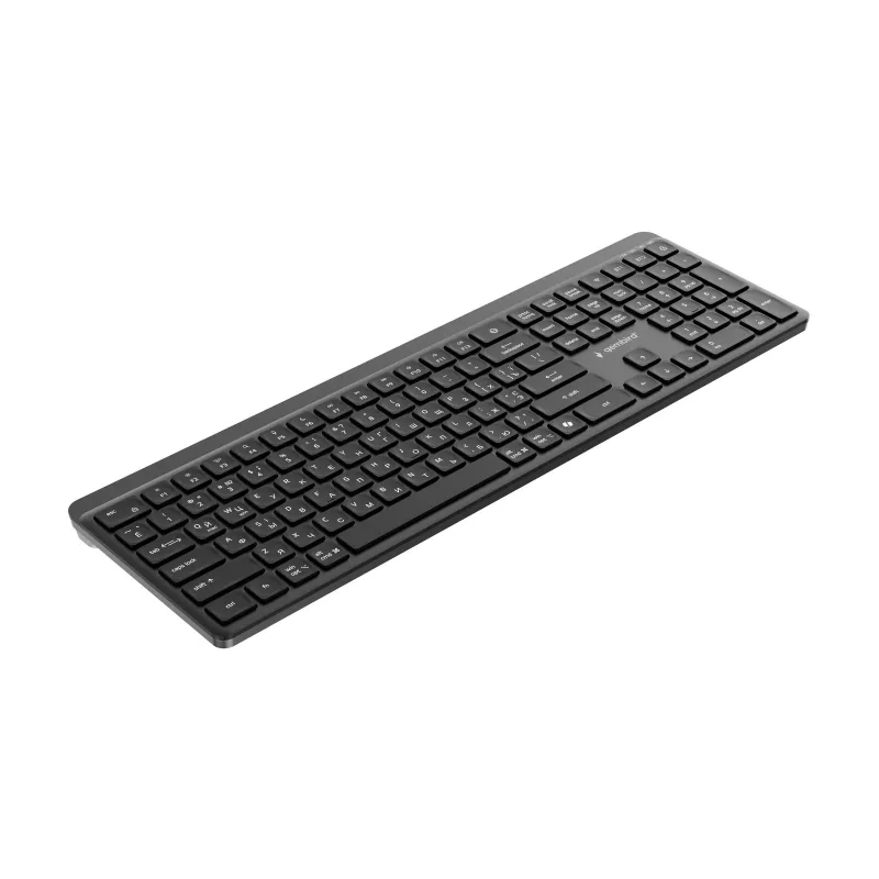 Gembird KB-WPS-03-CYRL Tastiera wireless slim dual-mode (2.4G + BT), Layout russo/cirillico, Nero