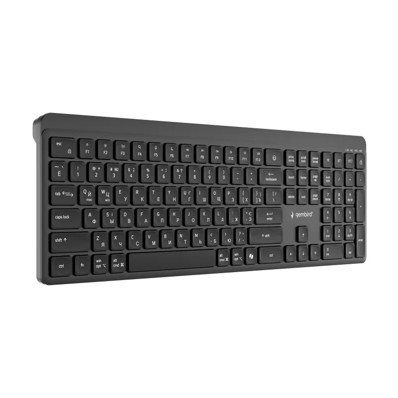 Gembird KB-WPS-03-CYRL Tastiera wireless slim dual-mode (2.4G + BT), Layout russo/cirillico, Nero